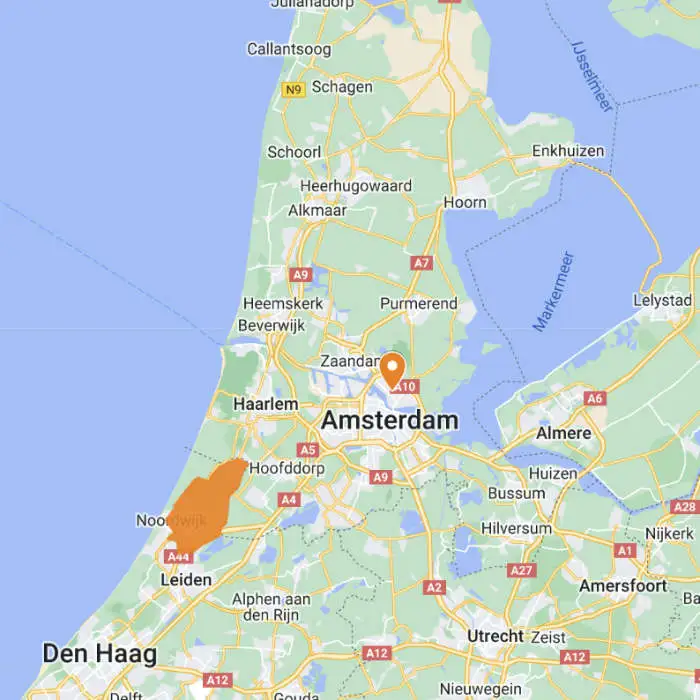 Tulip area on map of South Holland