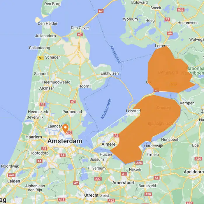 Tulip area on map of Flevoland