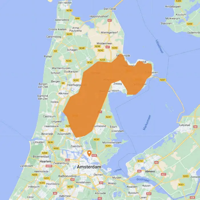 Tulip area on map of West-Friesland