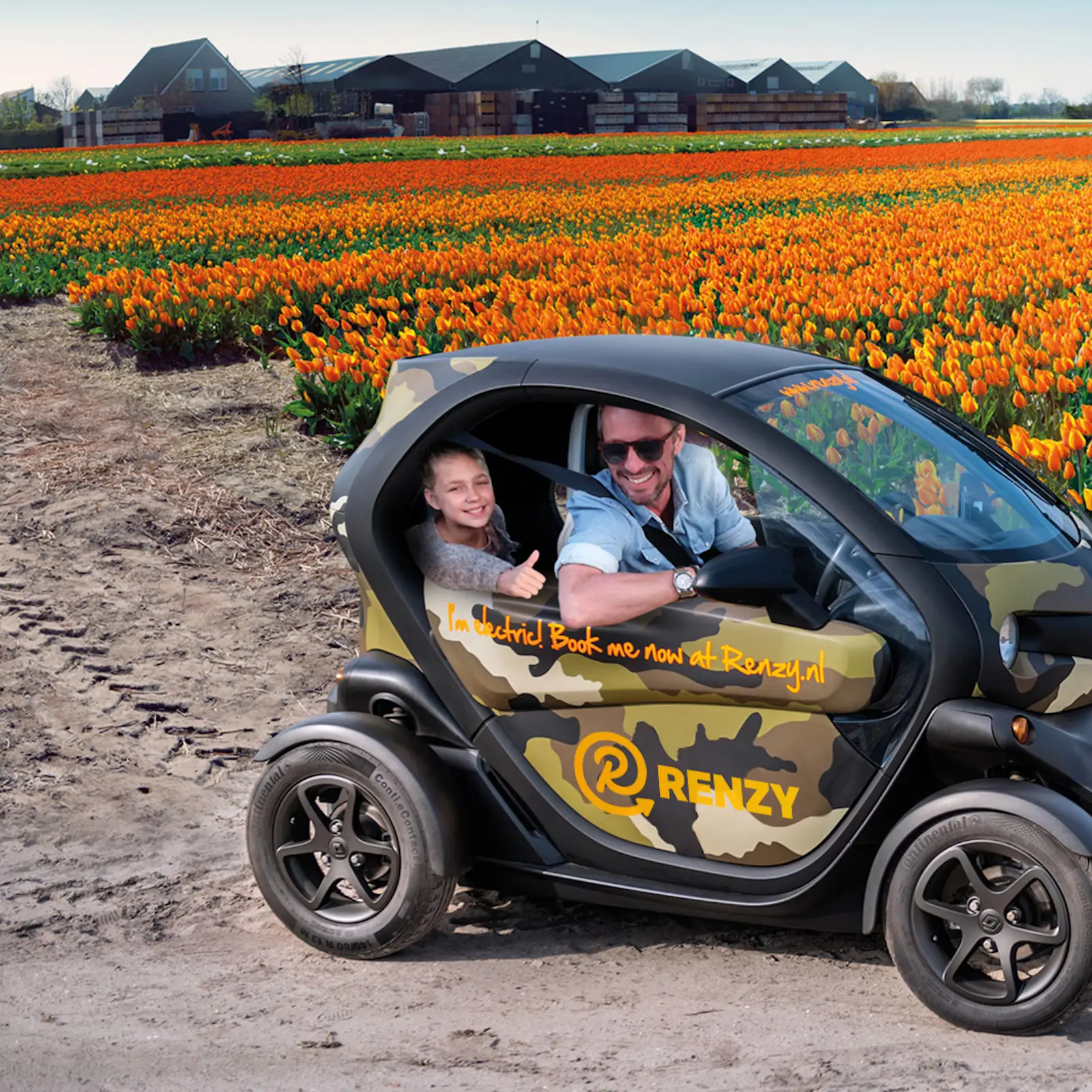 Exploring tulip fields in a Renault Twizy